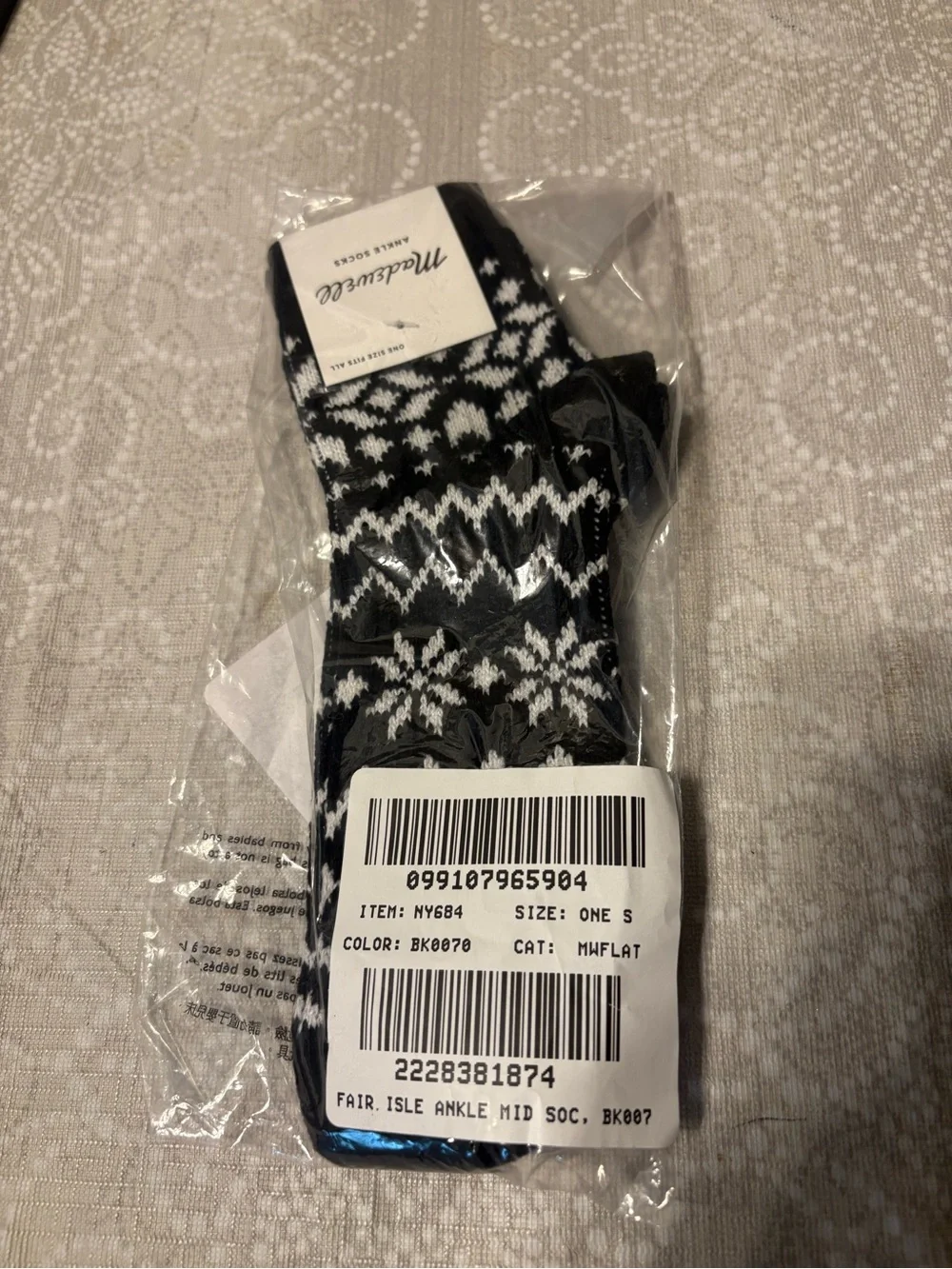 NWT Madewell cozy black/white brushed Fair isle socks, sealed & unopened bag,oos
